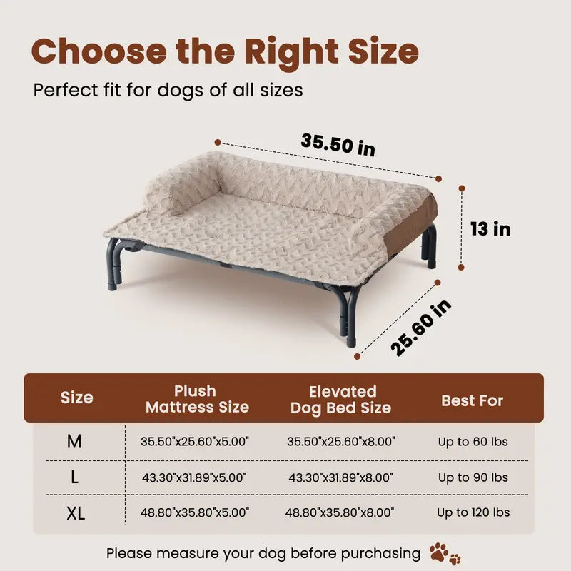 Lomvera™ Elevated Dog Bed for Large Dogs Up to 120 lbs, Breathable Teslin Mesh Pet Cot with Removable Winter Plush Mat, Indoor & Outdoor Use