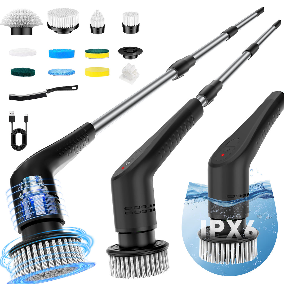 Electric Spin Scrubber with Telescopic Handle – Cordless & Rechargeable