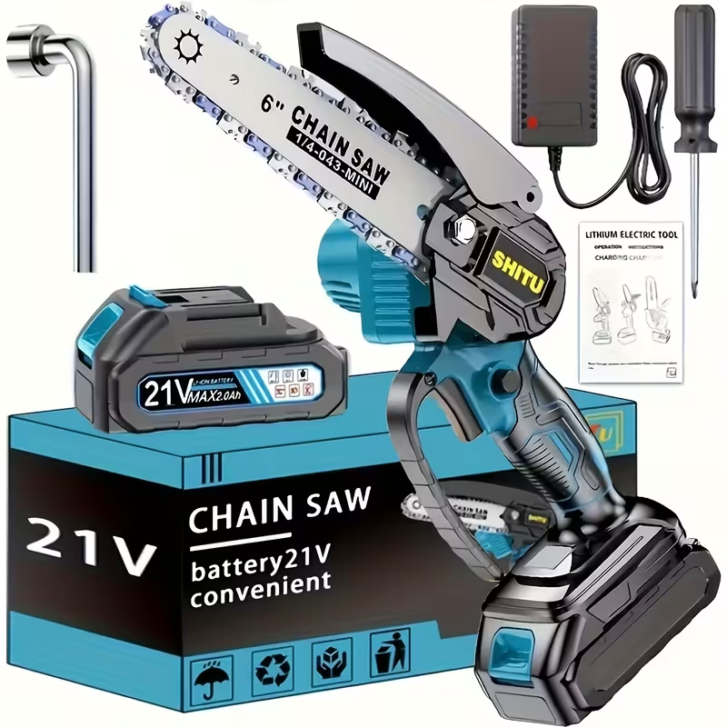 Mini Cordless Chainsaw – Lightweight Handheld Electric Pruning Saw with Safety Lock & Splash Guard, Rechargeable Battery Powered Tree & Branch Cutter for Garden, Yard & Home