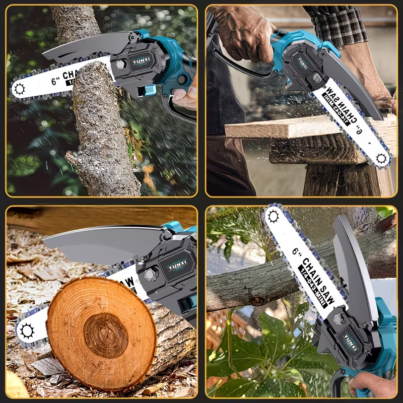 Mini Cordless Chainsaw – Lightweight Handheld Electric Pruning Saw with Safety Lock & Splash Guard, Rechargeable Battery Powered Tree & Branch Cutter for Garden, Yard & Home