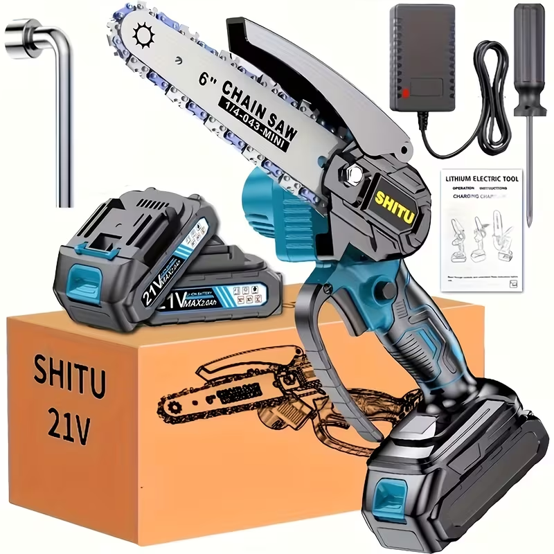 Mini Cordless Chainsaw – Lightweight Handheld Electric Pruning Saw with Safety Lock & Splash Guard, Rechargeable Battery Powered Tree & Branch Cutter for Garden, Yard & Home
