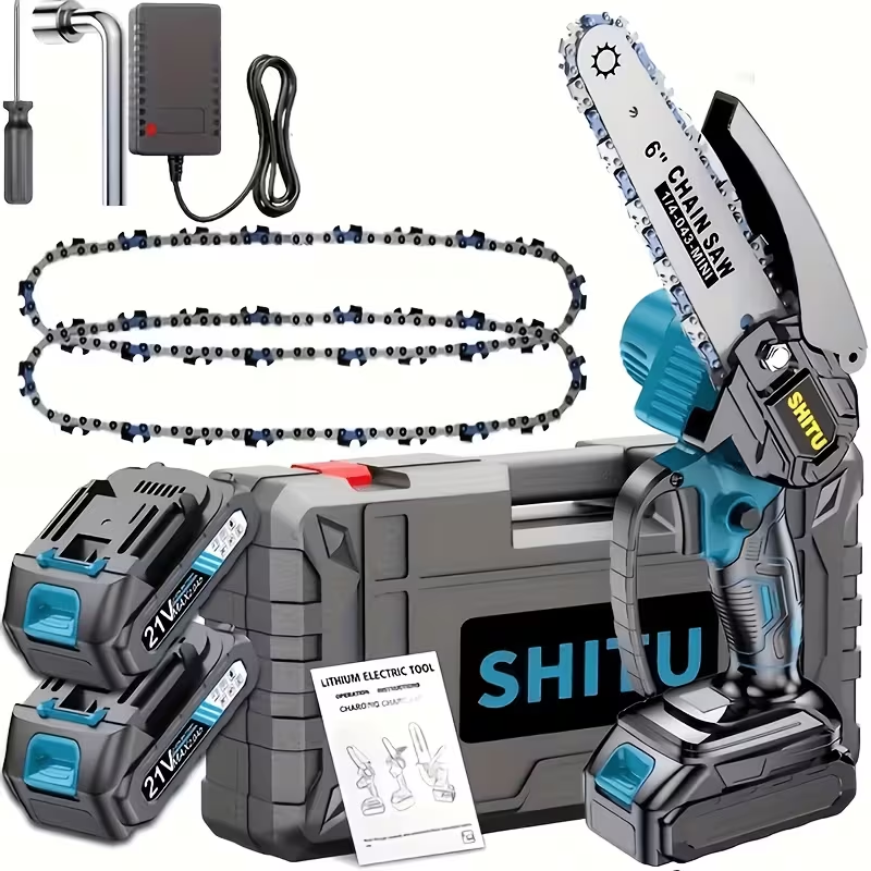 Mini Cordless Chainsaw – Lightweight Handheld Electric Pruning Saw with Safety Lock & Splash Guard, Rechargeable Battery Powered Tree & Branch Cutter for Garden, Yard & Home