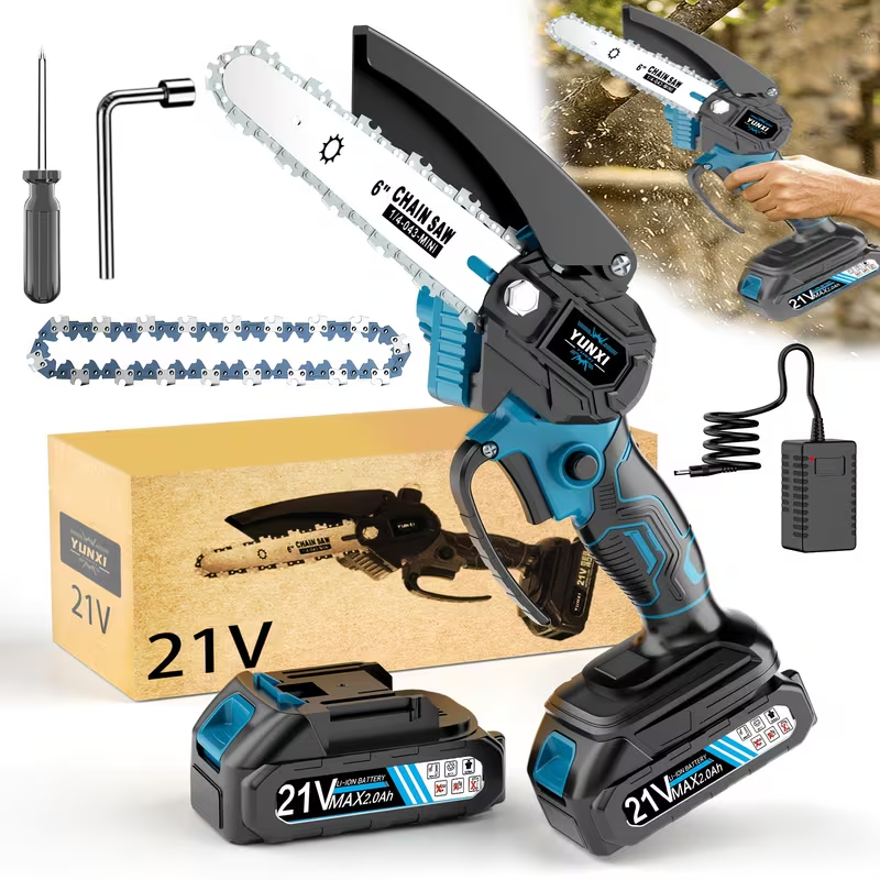 Mini Cordless Chainsaw – Lightweight Handheld Electric Pruning Saw with Safety Lock & Splash Guard, Rechargeable Battery Powered Tree & Branch Cutter for Garden, Yard & Home