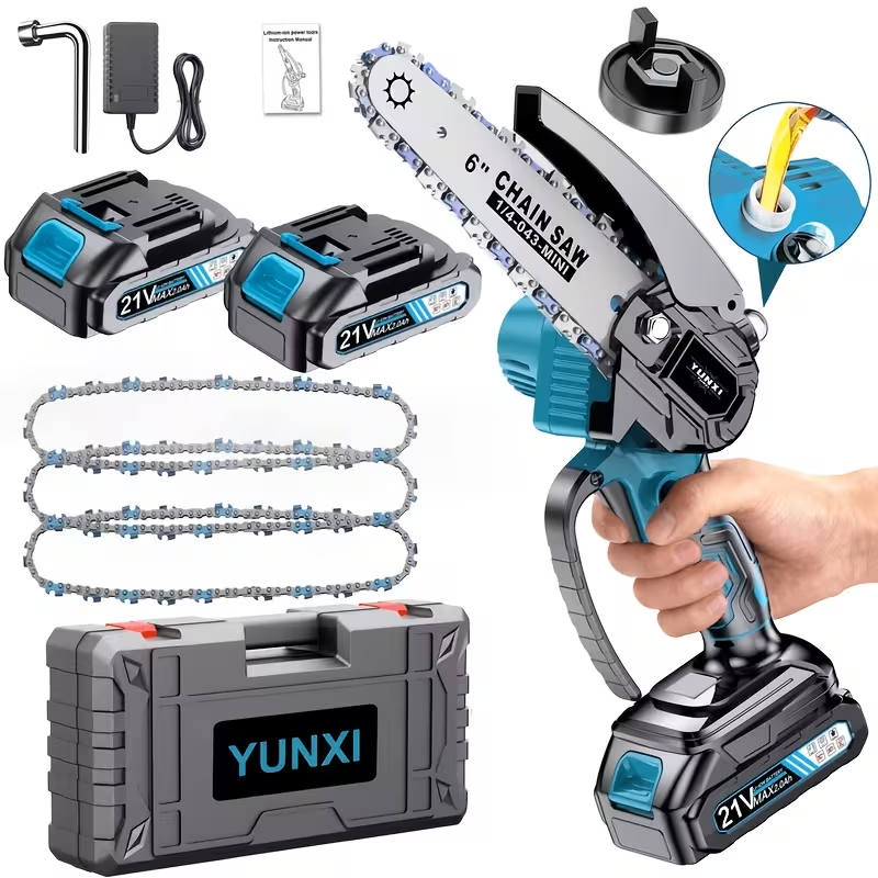 Mini Cordless Chainsaw – Lightweight Handheld Electric Pruning Saw with Safety Lock & Splash Guard, Rechargeable Battery Powered Tree & Branch Cutter for Garden, Yard & Home