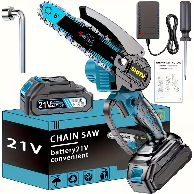 Mini Cordless Chainsaw – Lightweight Handheld Electric Pruning Saw with Safety Lock & Splash Guard, Rechargeable Battery Powered Tree & Branch Cutter for Garden, Yard & Home