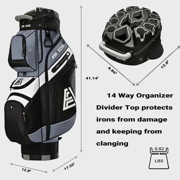 Ask Echo T-Lock 14-Way Golf Cart Bag with Full-Length Dividers & Large Cooler