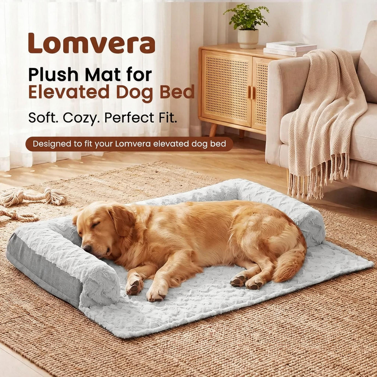 Lomvera™ Elevated Dog Bed for Large Dogs Up to 120 lbs, Breathable Teslin Mesh Pet Cot with Removable Winter Plush Mat, Indoor & Outdoor Use