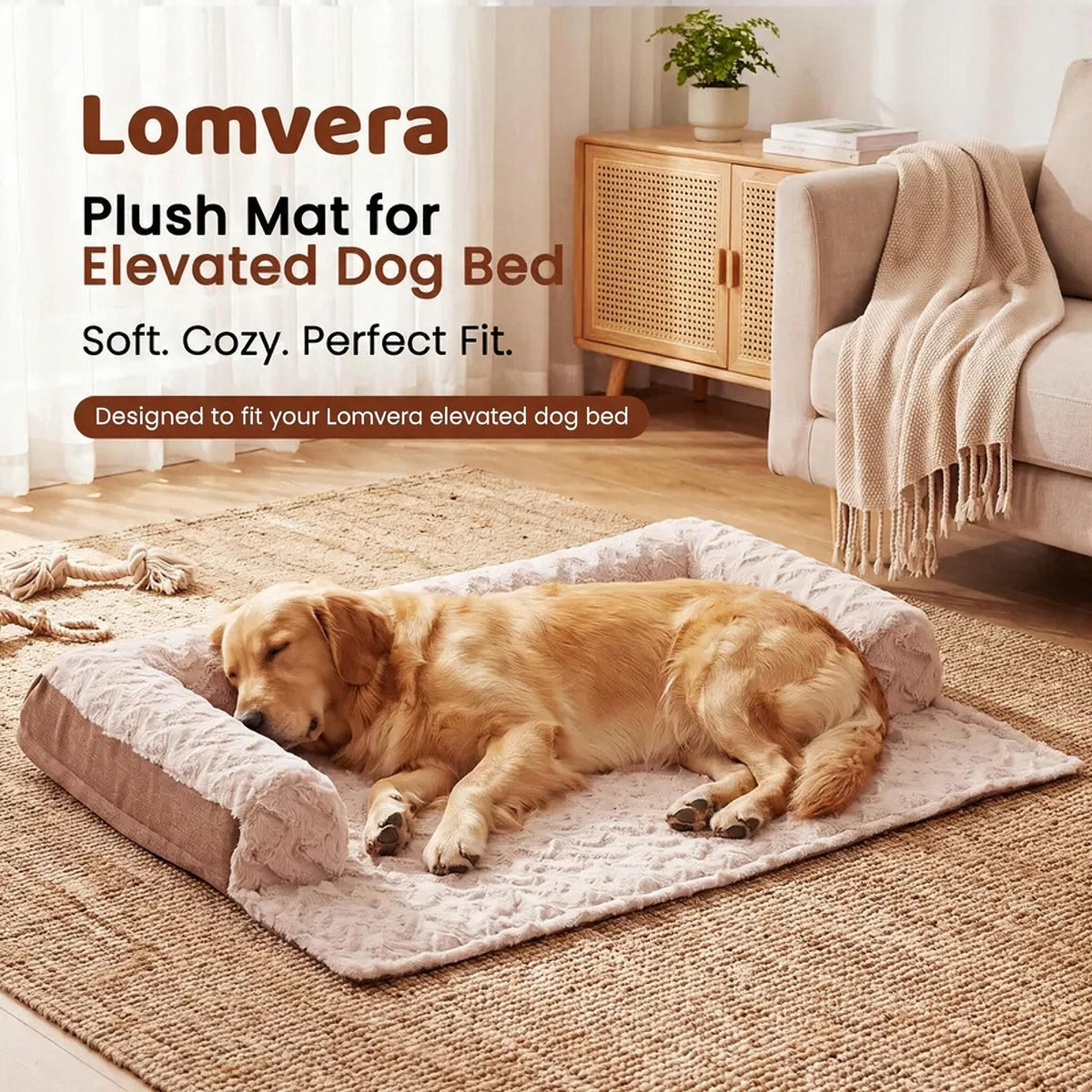 Lomvera™ Elevated Dog Bed for Large Dogs Up to 120 lbs, Breathable Teslin Mesh Pet Cot with Removable Winter Plush Mat, Indoor & Outdoor Use