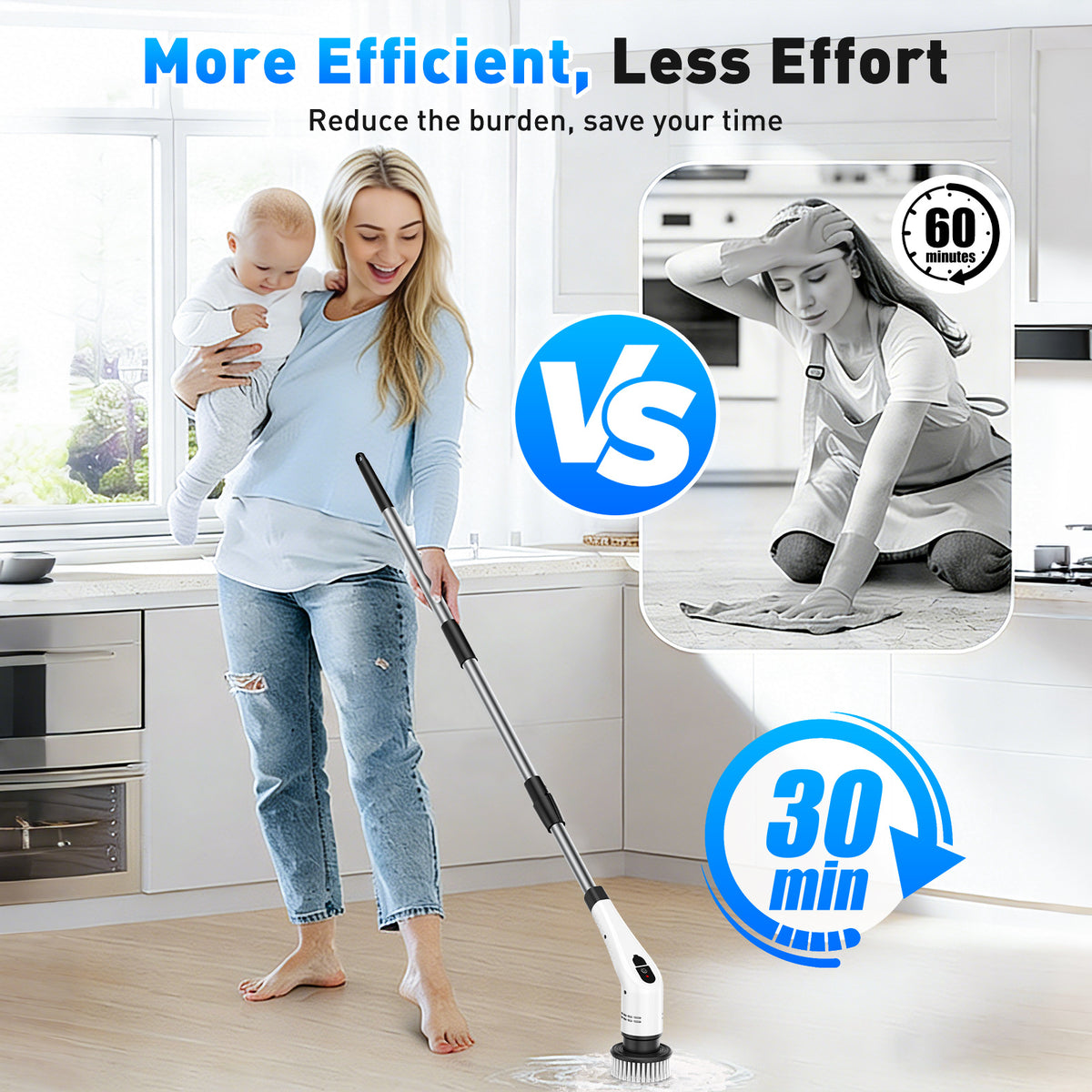 Electric Spin Scrubber with Telescopic Handle – Cordless & Rechargeable