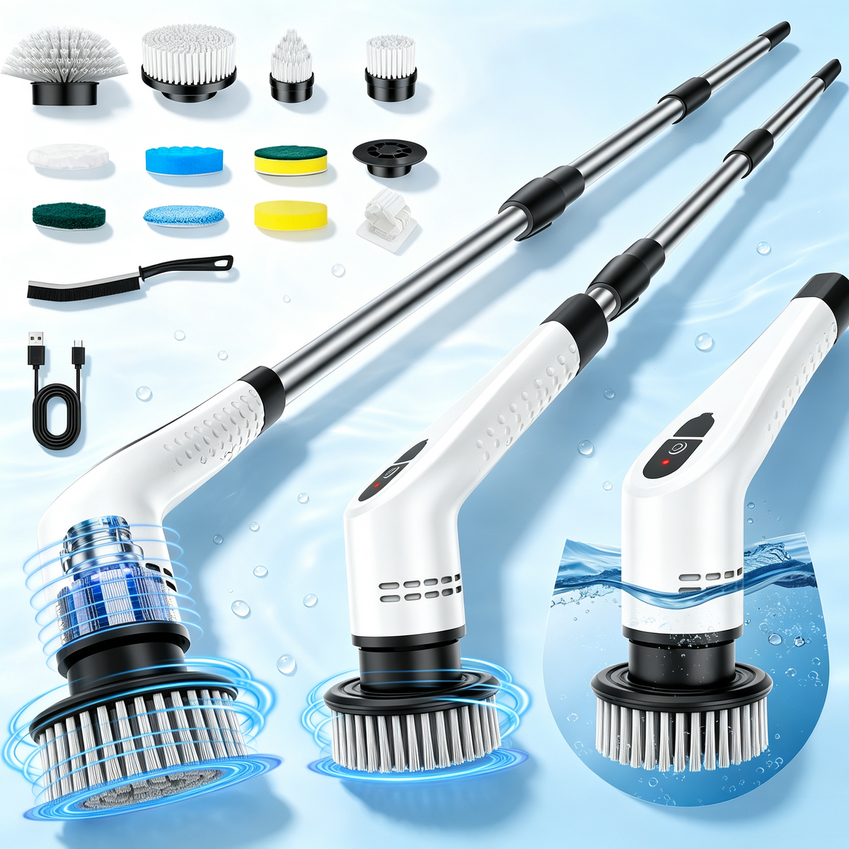Electric Spin Scrubber with Telescopic Handle – Cordless & Rechargeable